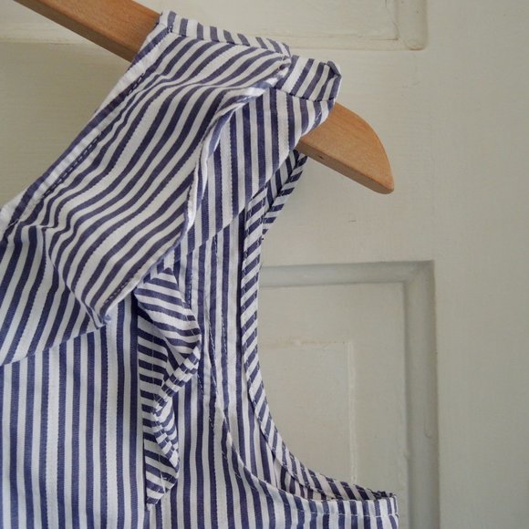 a.n.a Blue & White Striped Ruffle Top Blouse - Picture 3 of 7